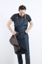 Brauerschürze Raw Denim LS08 <br> aus 100% fester Biobaumwolle <br> Kombigurt mit Leder