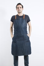 Brauerschürze Raw Denim LS08 <br> aus 100% fester Biobaumwolle <br> Kombigurt mit Leder